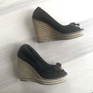 Tory Burch Jackie Canvas Wedge Heel with Peep toe